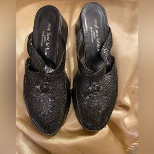 Vintage Stephane Kelian Black Platform  Leather Weave Sandal Mules 9.5 Paris